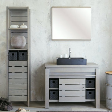 ORIGIN by Line Art Silver Gray Solid Oak Bathroom Vanity + Accessories