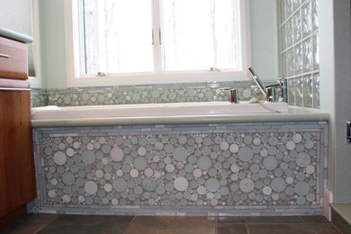 Inspiration for a large contemporary master bathroom remodel in Detroit with flat-panel cabinets