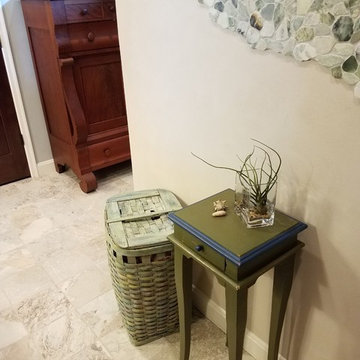 Painted Accent Table and Wicker Hanper
