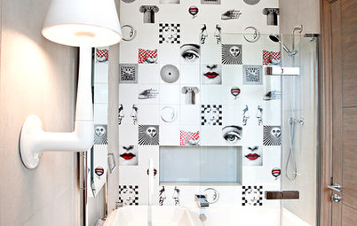 Ideas We Love: 26 Small Bathrooms with Arty, Tiled Character