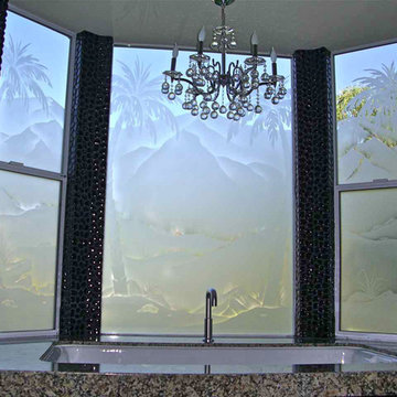 Palm Tree Desert Landscape - Bathroom Windows - Frosted Glass Privacy Glass