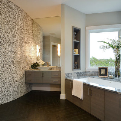 Example of a trendy bathroom design in Austin with a vessel sink