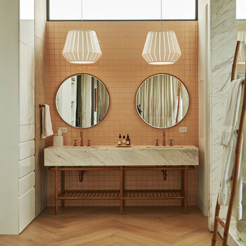 Peach Mid-Century Modern Bathroom