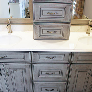 Peppercorn Cherry Vanity with Alabaster Ice Gray Cultured Marble Countertops