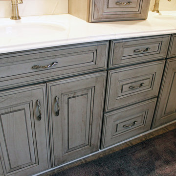 Peppercorn Cherry Vanity with Alabaster Ice Gray Cultured Marble Countertops
