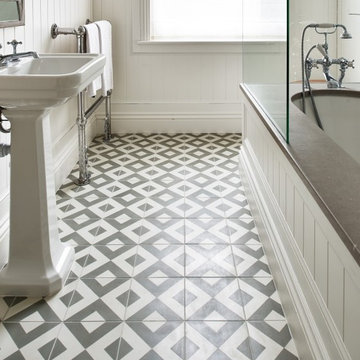 Period Styled Bathroom with Geometric Tile Flooring