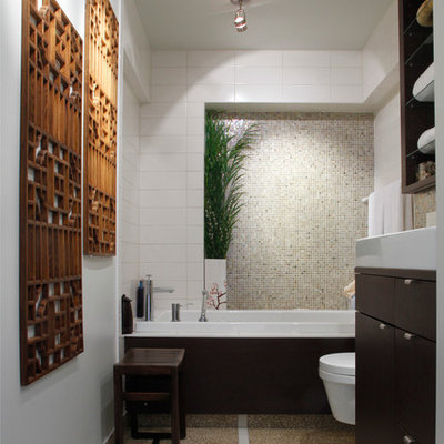 Inspiration for a contemporary mosaic tile bathroom remodel in Montreal