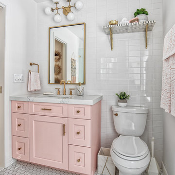 Pink Vanity with Brass Hardware - Master Bathroom