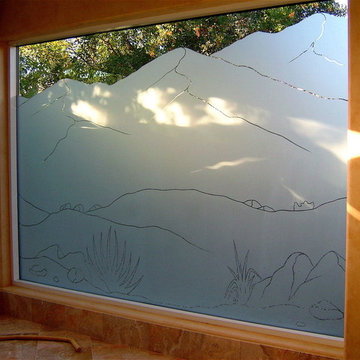 PINSTRIPE MOUNTAINS Bathroom Windows - Frosted Glass Designs Privacy Glass