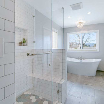 Shower Remodel Includes a Multi-Colored Tile Floor
