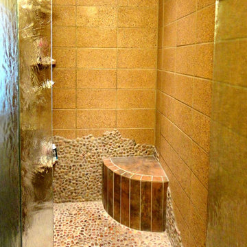 Polished Block and River Rock Shower