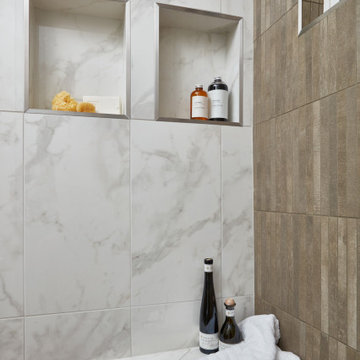 Porcelain Tile Shower Ideas - Transitional Bathroom Remodel