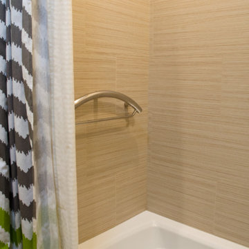 Porcelain tiles look like bamboo with a raised non-slip surface.