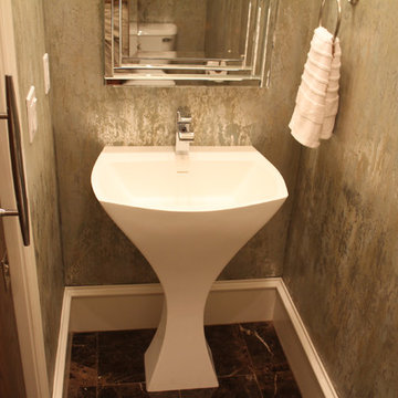 Powder Bathroom with Metallic Wallpaper