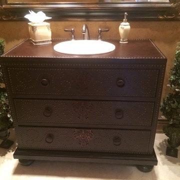 Powder Room Leather Vanity, Ocean Ranch Private Residence