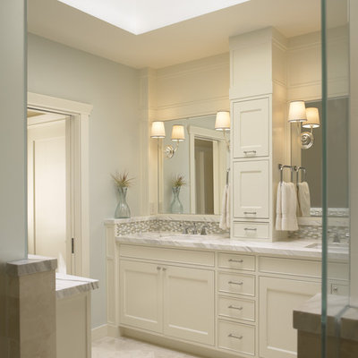 Example of a classic bathroom design in San Francisco with marble countertops