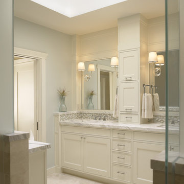 Double Vanity Linen Towers Photos, Double Vanity With Center Hutch