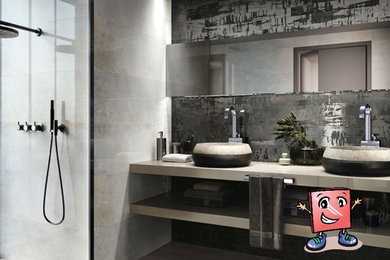 コロンバスにあるお手頃価格のモダンスタイルのおしゃれな浴室 (セラミックタイル) の写真
