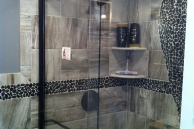 Example of a small trendy 3/4 porcelain tile bathroom design in New York
