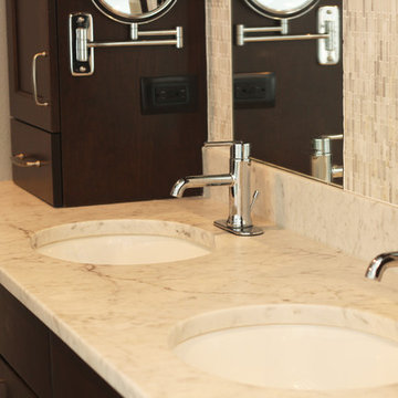Quartz Marble looking countertops offer durability.