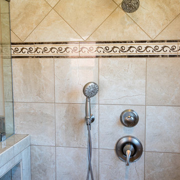 Rancho Bernardo Master Bathroom Remodel with Brushed Nickel  Fixtures