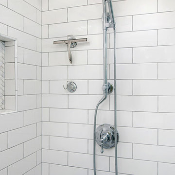 White Subway And Woven Tile Combo Master Bathroom Remodell