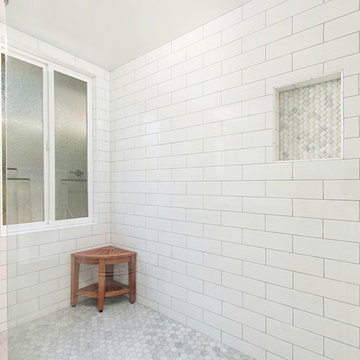 Rancho Santa Fe Master Bathroom Shower with White Tile Combo