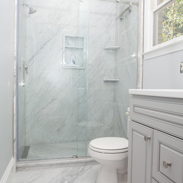 Re-Bath White Carrara Marble Durastone Bathroom Remodel