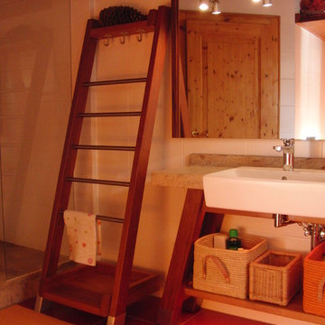 Reclaimed Redwood Ladder with Towel Hooks