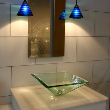 Recycled glass countertop; "Elements" in white.