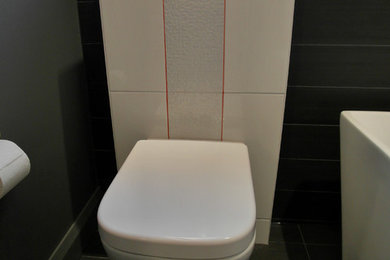 Red, Grey, White Bathroom