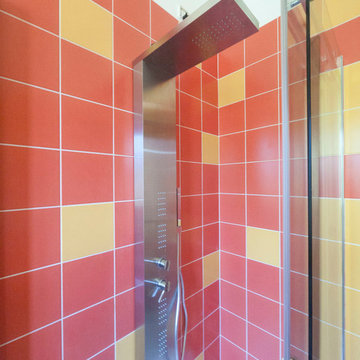 Red orange tiles bathroom