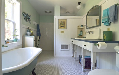 Avant/Après : Un cellier métamorphosé en salle de bains vintage