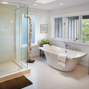 Example of a trendy freestanding bathtub design in Boise