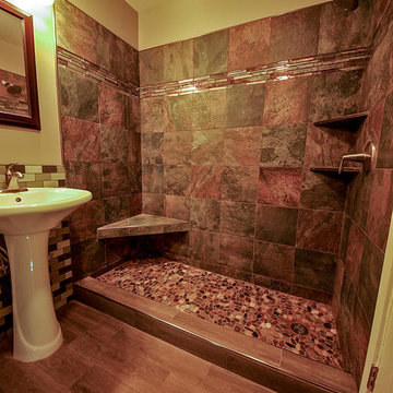 River Rock Shower Floor Bathroom Remodel
