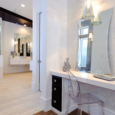 Bathroom - contemporary beige tile bathroom idea in Austin