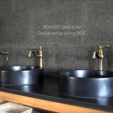 ROUND BLACK GRANITE BATHROOM VESSEL SINK 16"x4"-RONDO SHADOW