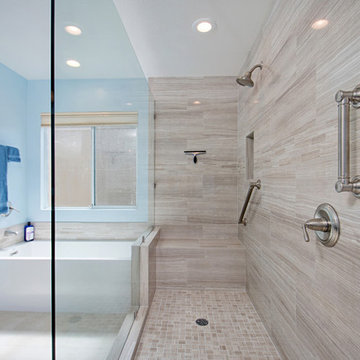 Master Bathroom Renovation With Doorless Shower with Soaking Tub