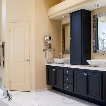 Master Bathroom Remodel with Black Double Vanity with Tower Cabinets