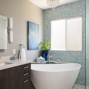 Master Bathroom Remodel With Freestanding Tub and Mosaic Tile wall