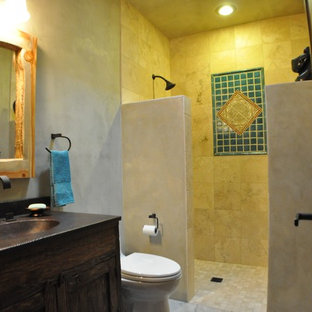 75+ Bäder mit grauen Fliesen und Kupfer-Waschbecken/Waschtisch Ideen