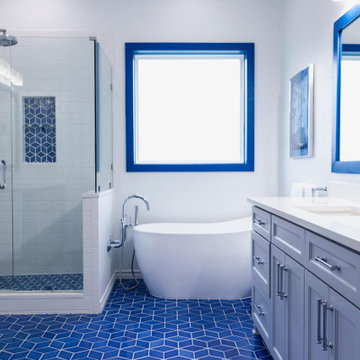 Santorini-Style Patterned Bathroom Floor Tiles