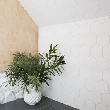 Sarah Sherman Samuel: White Hexagon A-Frame Bathroom