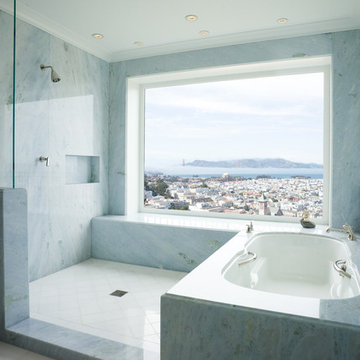Sausalito, California - Serene Blue and White Master Bathroom