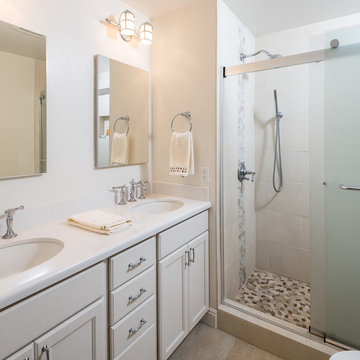 Modern Transitional Guest Bathroom with White Built-In Vanity