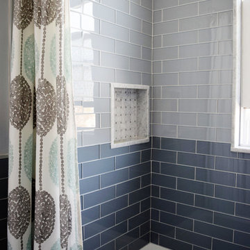 Sea glass Tile Shower located in Belmont, MA