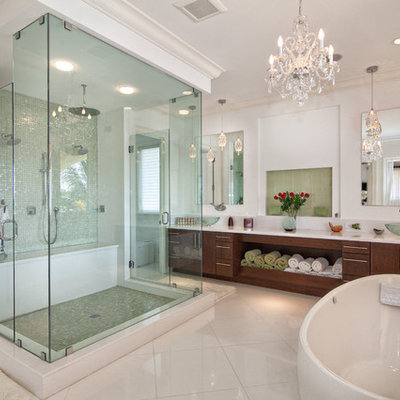 Example of a transitional freestanding bathtub design in Miami