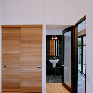 Immagine di una stanza da bagno minimal con lavabo sospeso