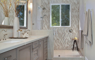 Tile Creates an Artistic Focal Point in This Serene Bathroom
