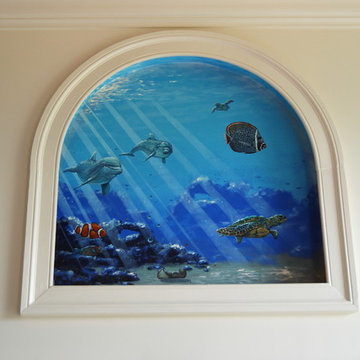Sea Themed Murals in a Master Bathroom, hand-painted by Tom Taylor of Mural Art